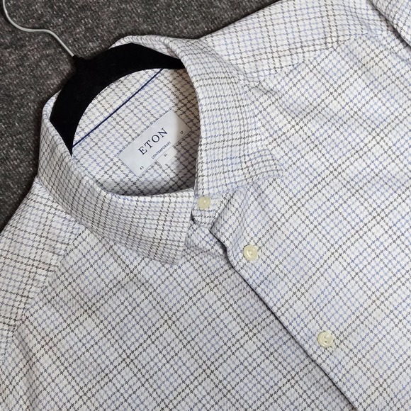 Eton Contemporary XL 17 / 43 Twill Button Shirt Plaid / Check Long Sleeve - Picture 1 of 11